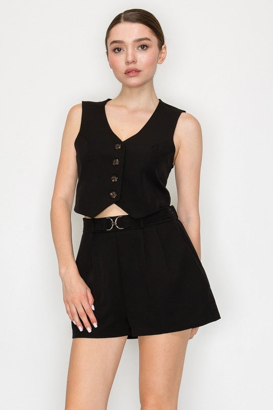 
                  
                    Buttoned V-neck Crop Vest Top
                  
                