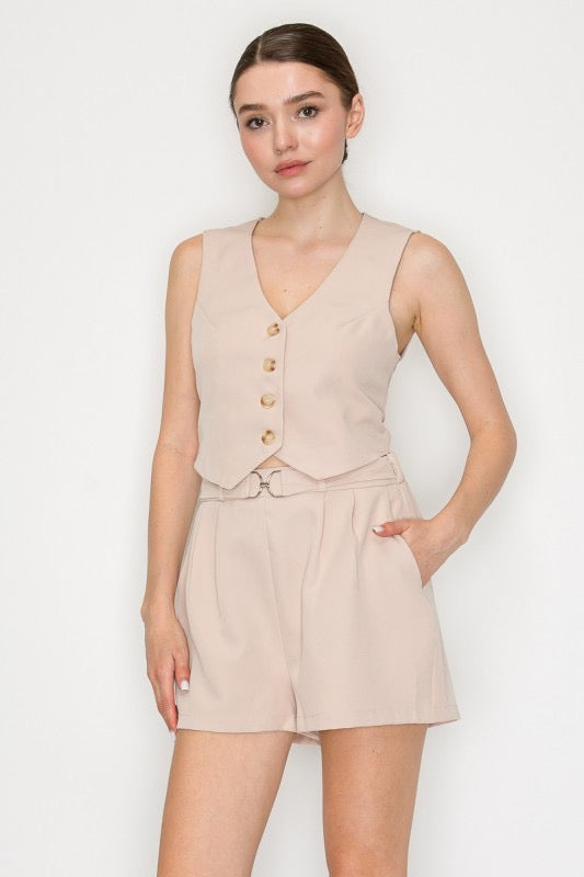
                  
                    Buttoned V-neck Crop Vest Top
                  
                