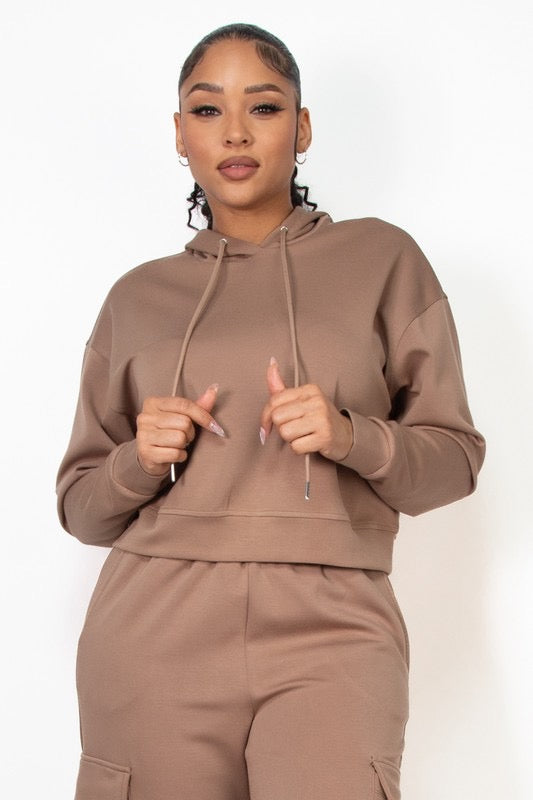 Hoodie Drawstring Solid Sweatshirt Top