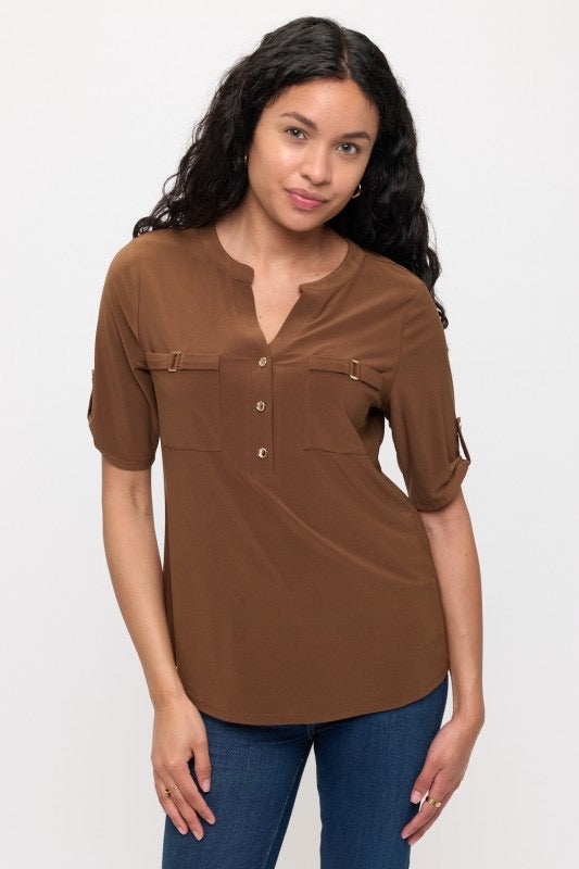 Half Placket Hardware Roll Tab Shirt