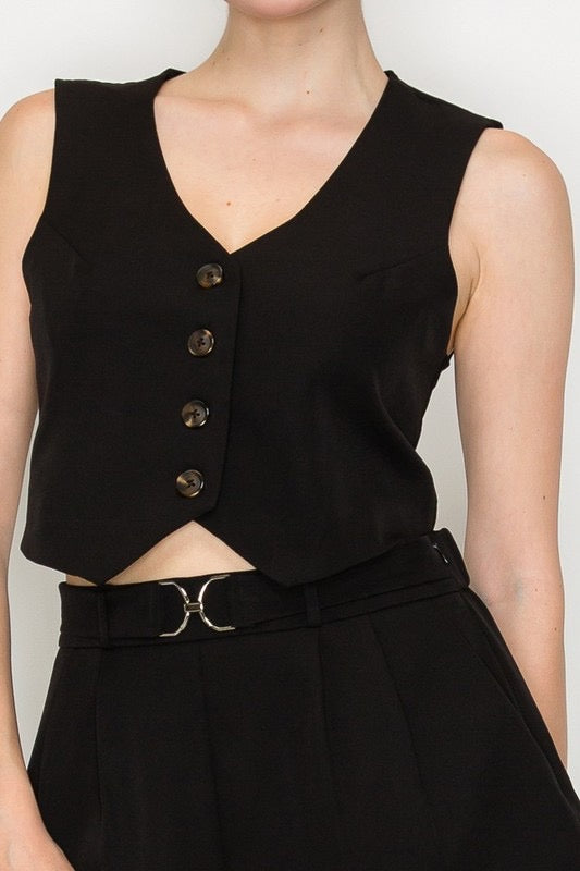 
                  
                    Buttoned V-neck Crop Vest Top
                  
                