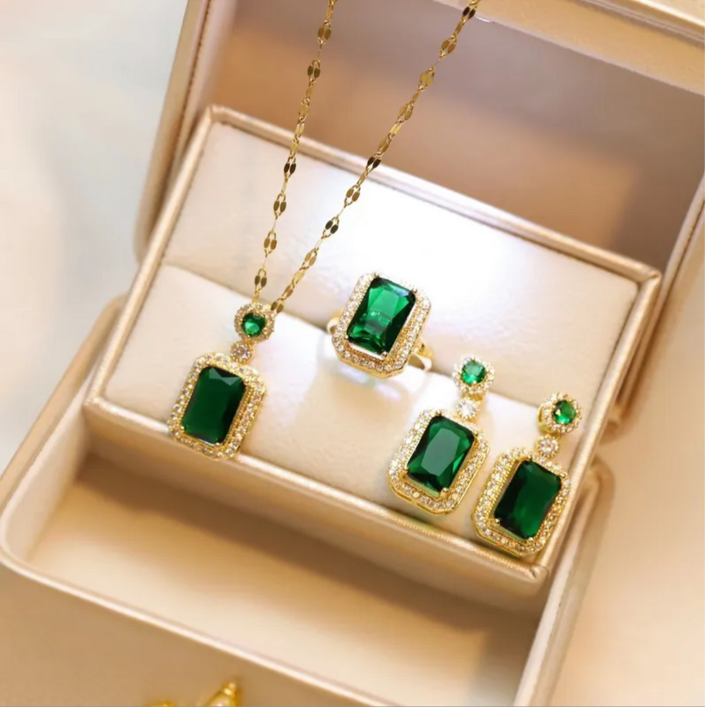 Titanium Steel Ethnic Style Inlay Square Zircon Necklace Earrings Rings
