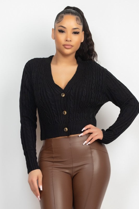 Front Button Sweater Crop Top