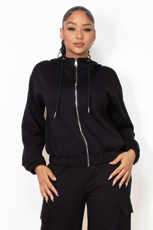 Zip-Up Hoodie Drawstring Jacket