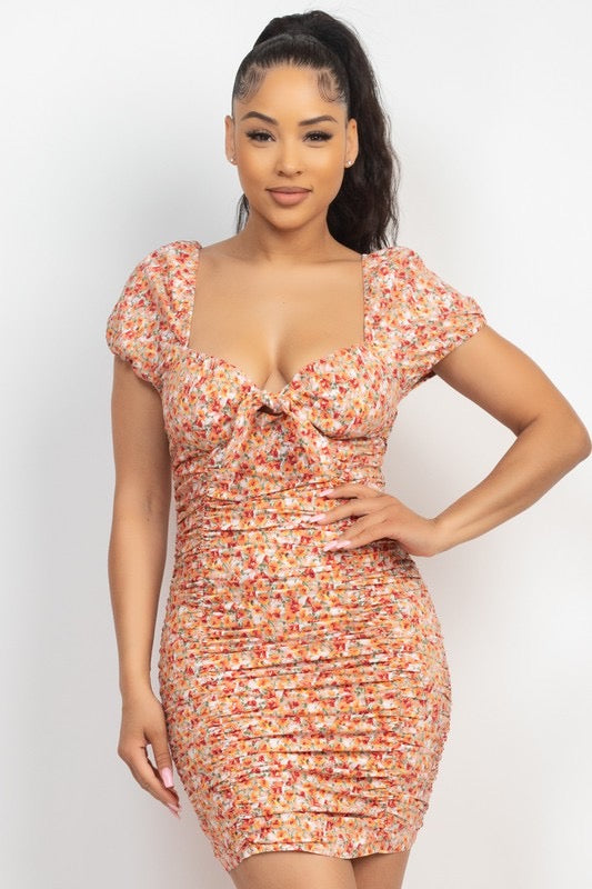 
                  
                    Ditsy Front Tie Shirred Bodycon Dress
                  
                