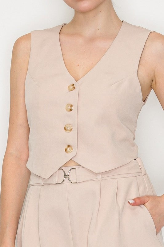 
                  
                    Buttoned V-neck Crop Vest Top
                  
                