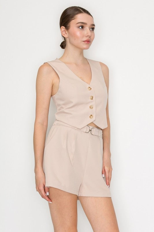 
                  
                    Buttoned V-neck Crop Vest Top
                  
                