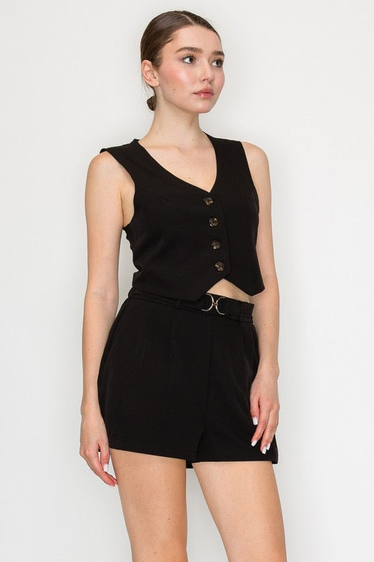 
                  
                    Buttoned V-neck Crop Vest Top
                  
                