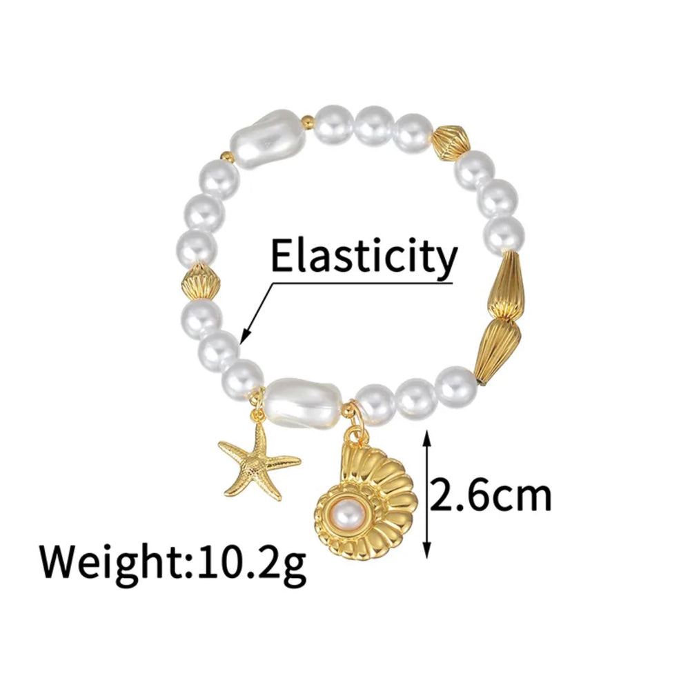 
                  
                    Vacation classic style starfish conch 304 stainless steel 18k gold plated beaded chain Bracelets
                  
                