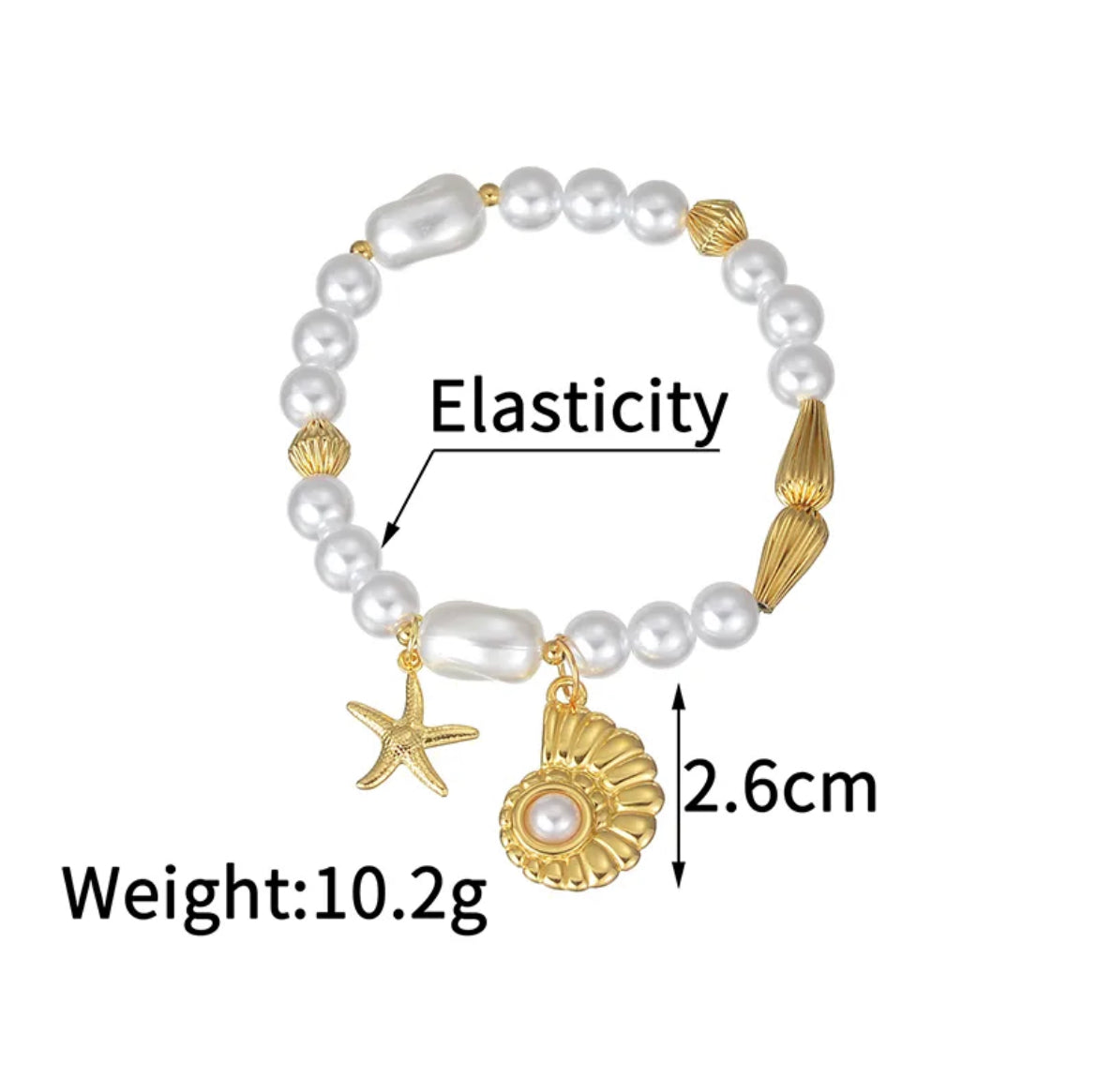 
                  
                    Vacation classic style starfish conch 304 stainless steel 18k gold plated beaded chain Bracelets
                  
                