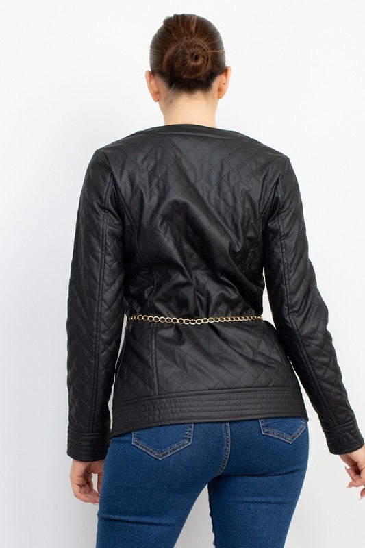 
                  
                    Faux Leather Chain Belt Quilted Jacket
                  
                