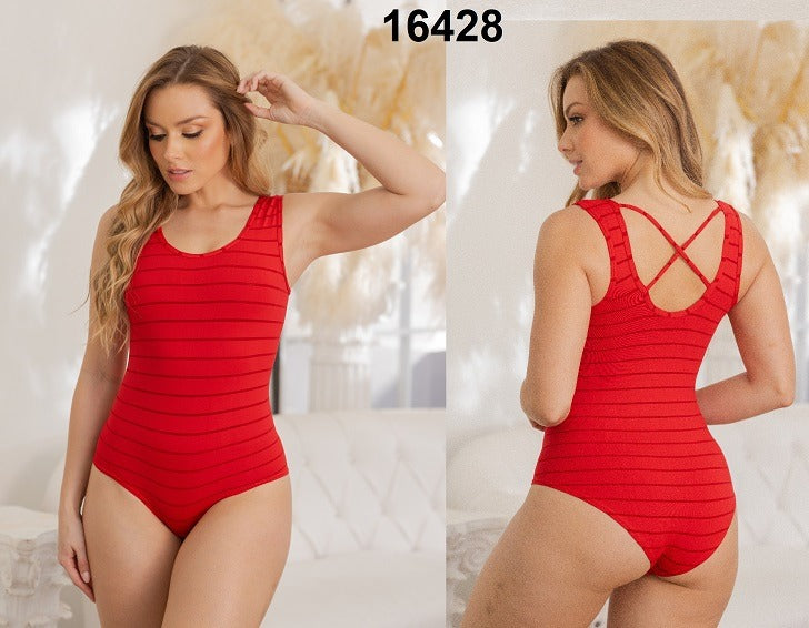 one size bodysuit with crossed neckline on the back