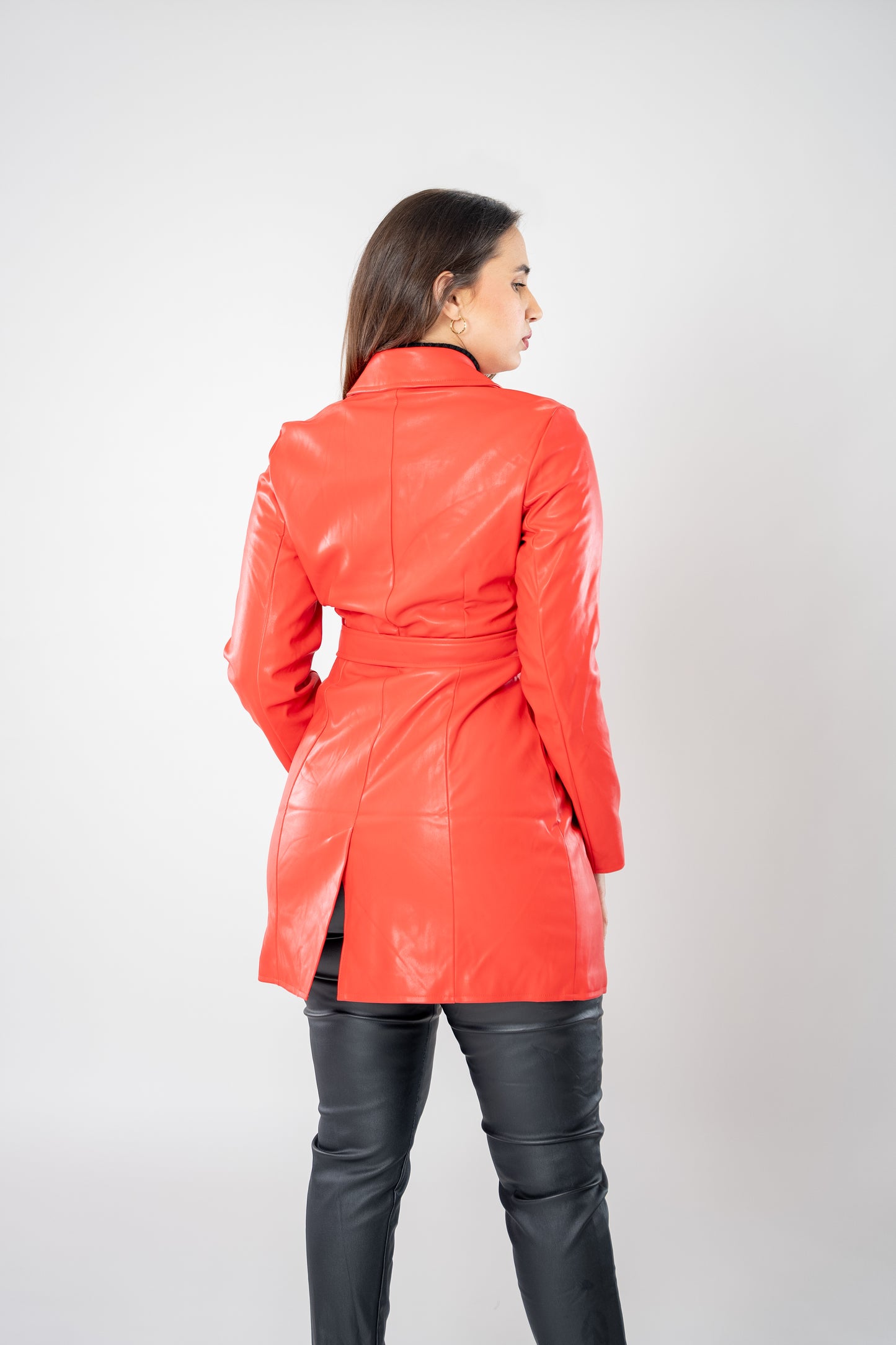 
                  
                    PU faux leather trench jacket with waist belt
                  
                