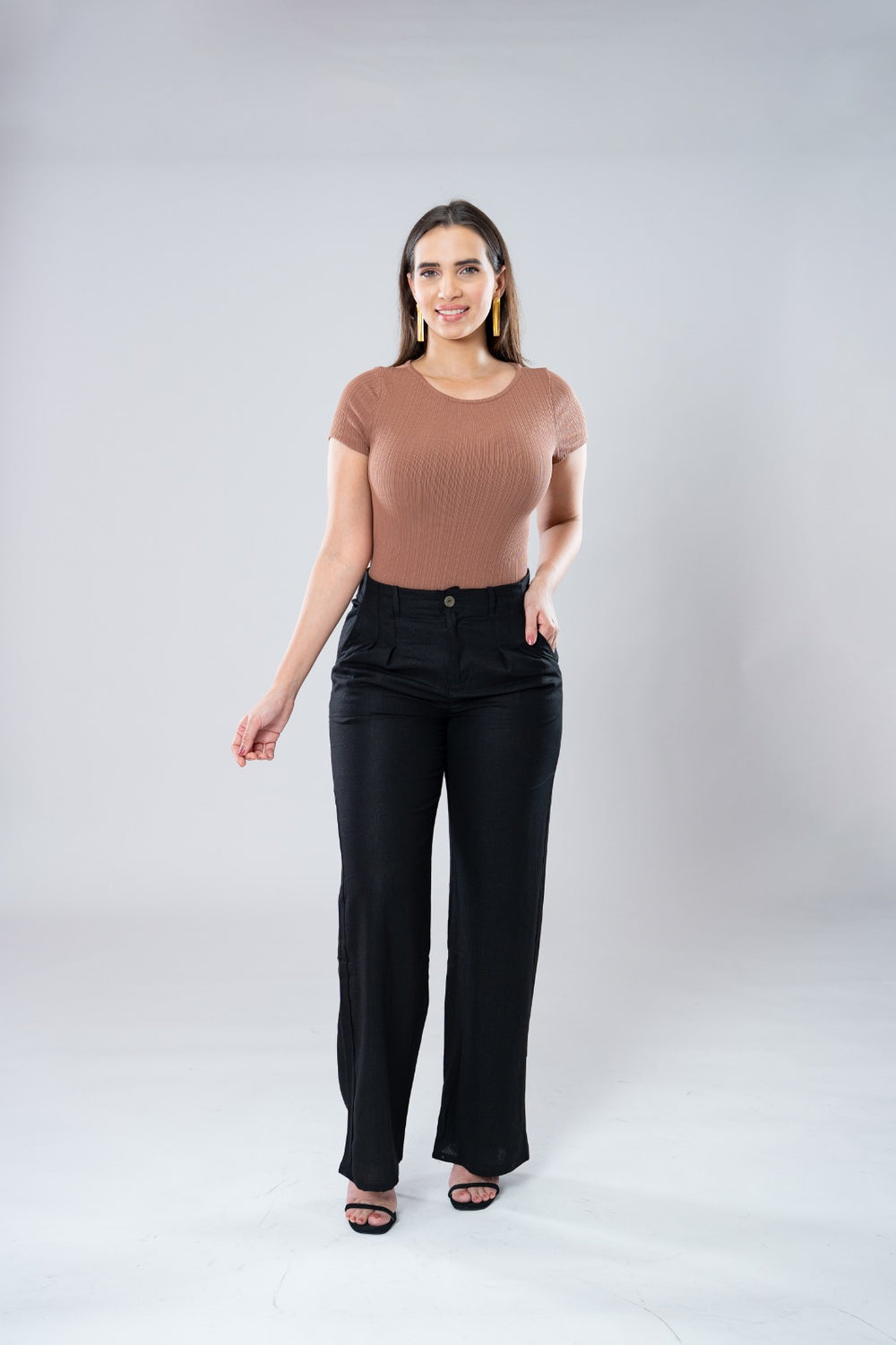 Linen blended straight leg pants