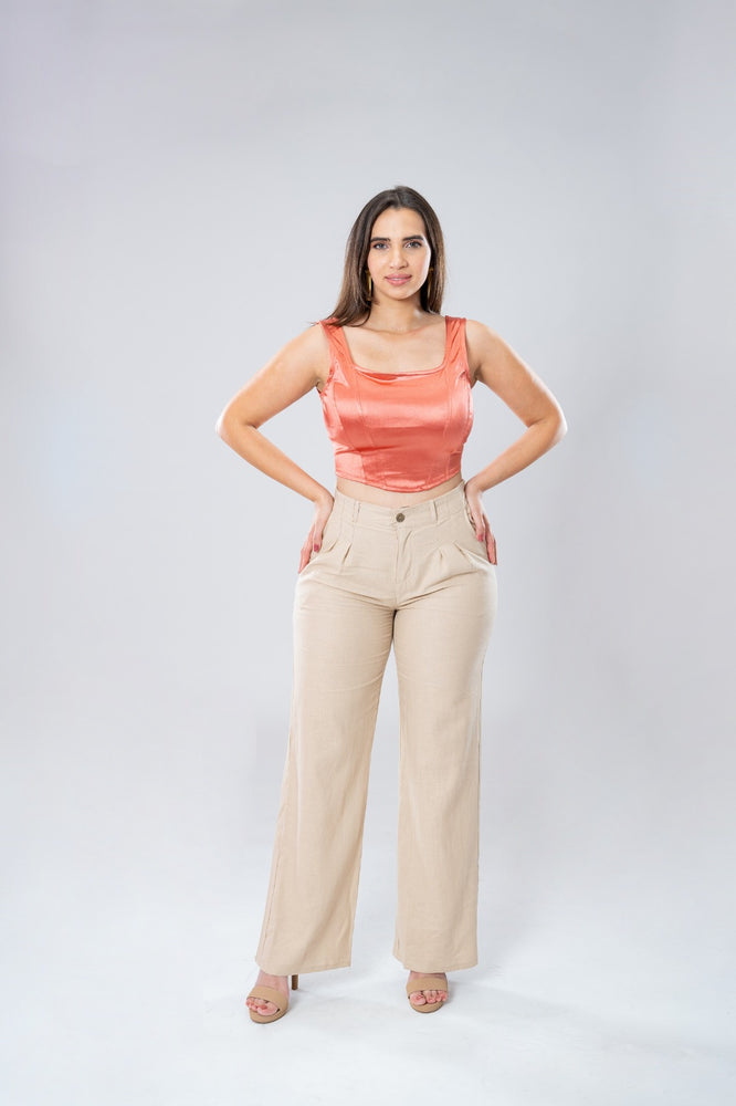 
                  
                    Linen blended straight leg pants
                  
                