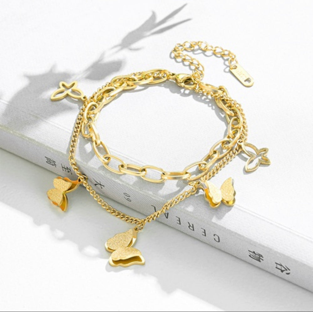 Fashion Creative New Doublelayer Butterfly Personality Titanium Steel Bracelet